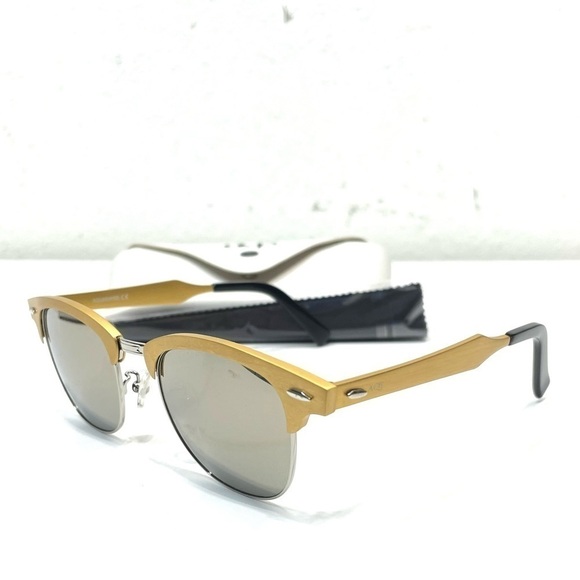 NWT AQS Milo 49mm Clubmaster Sunglasses in Gold O277